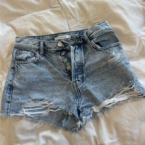 PacSun Distressed Light Blue Jean Shorts. Vintage High Rise- blue acid wash
